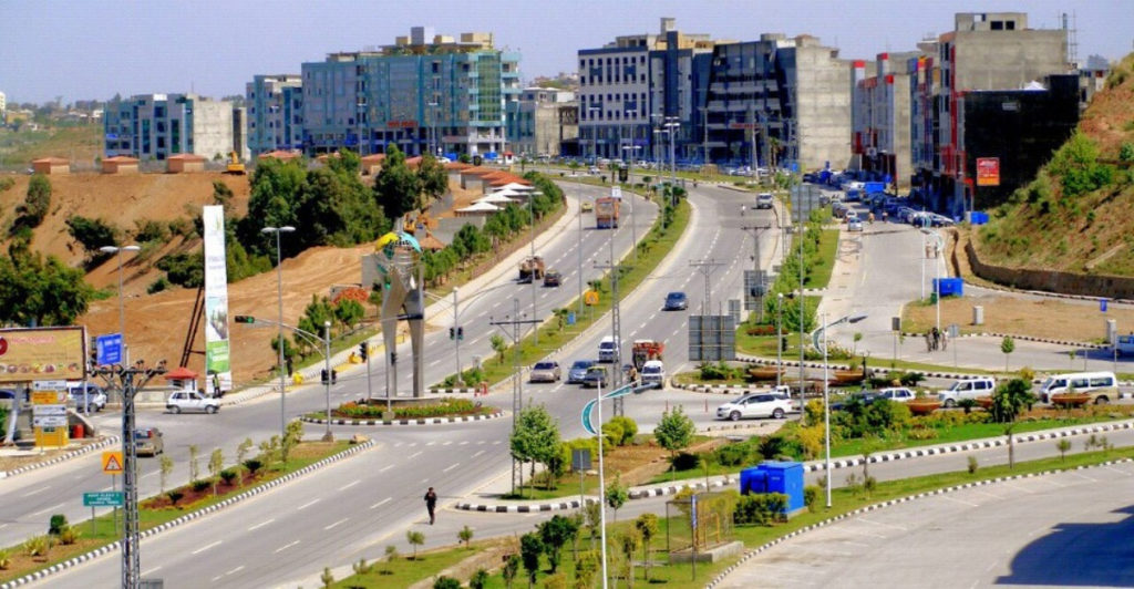 View of Bahria Town, and the road leading upto the AR Associates & Constructors commercial spaces in Islamabad.