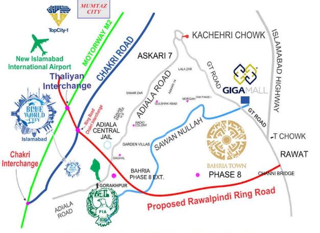 Location map of blue world city in Islamabad.