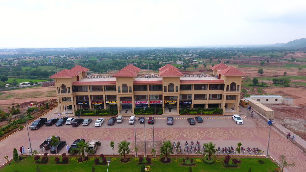 Aerial view of the commercial area in Park View City Islamabad.